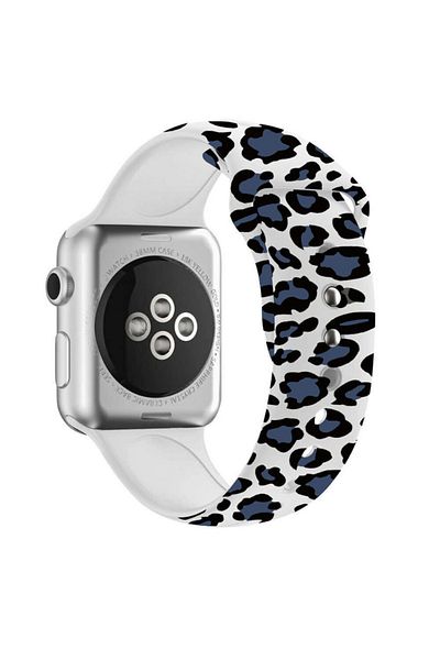 REDz Accessories Curea din silicon cu imprimeu animal, pentru Apple Watch, reglabilă, albă și albastră - 44/45/46/49 mm