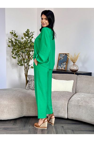 RAMONA BADESCU EXCLUSIVE Trening verde din viscoză – bluză lejeră și pantaloni drepți (mărimi XS–XL)