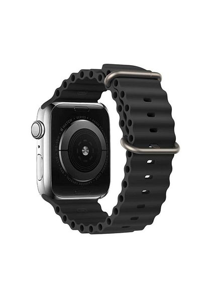 REDz Accessories Curea sport pentru Apple Watch, ventilată, model ondulat, neagră - 44/45/46/49 mm