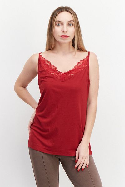 Calida Women V-neck Sleeveless Plain Satin Camisole Top, Burgundy