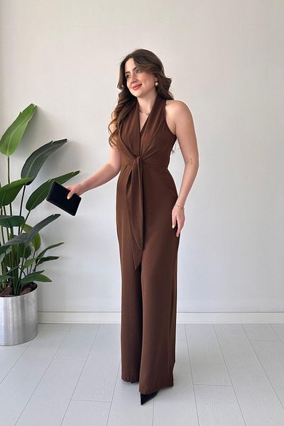 MaziButik Front Binding Jumpsuit Brown