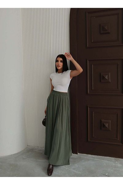 Hatun Atila Fusta din țesătură modal cu talie elastică și buzunare 8821 kaki