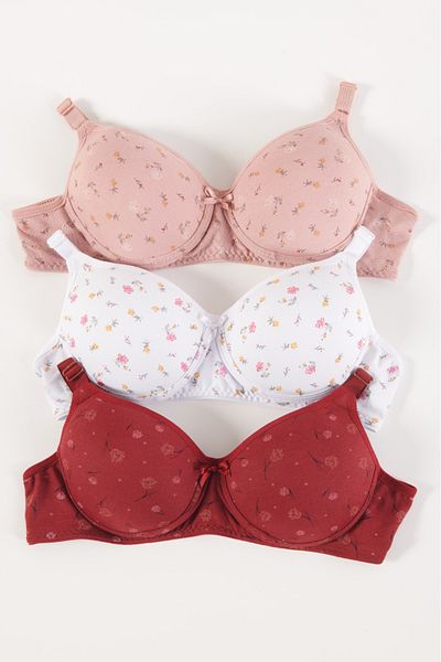 CHC Chocho Women's Wire-Free Unfilled 3-Piece Combed Cotton Bra Set