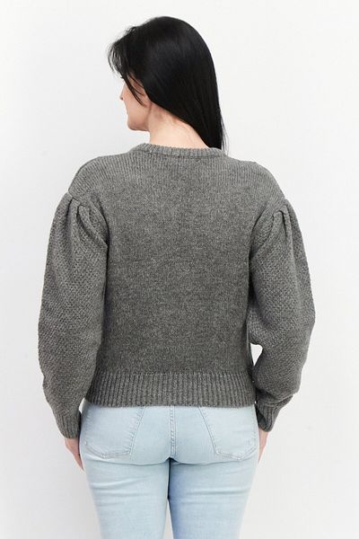 ASTR The Label Women Round Neck Textured Sweater, Grey