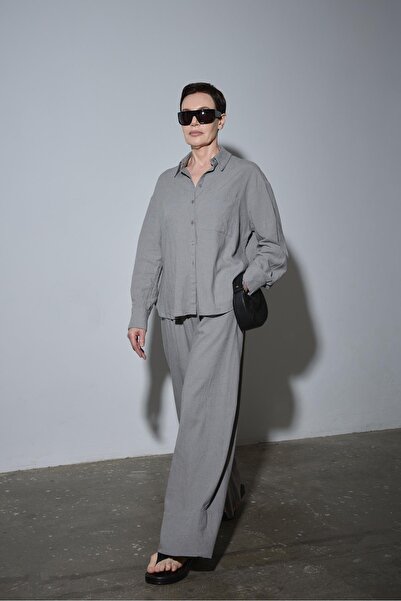 Suud Collection Gray Cool Oversize Linen Shirt