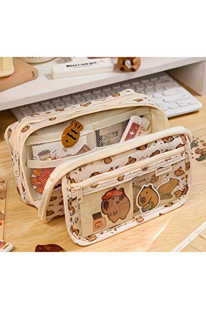 zehracatasariim حافظة أقلام كبيرة من كابيبارا بـ 9 أقسام (مع ملصق + سلسلة مفا...