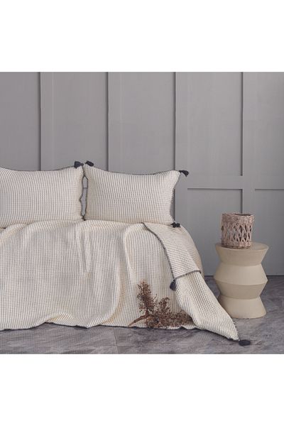 Dantela Drina Double Tasseled Bedspread & Pike Set - Anthracite