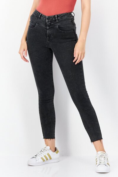 PROMOD Women Skinny Fit Solid Stretchable Denim Jeans, Charcoal