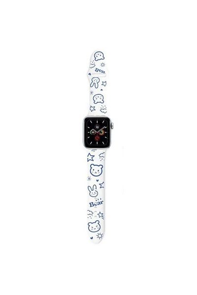 REDz Accessories Curea cu ursuleți de pluș, pentru Apple Watch, imprimeu cu desene animate, silicon, albă - 38/40/41 mm, medie