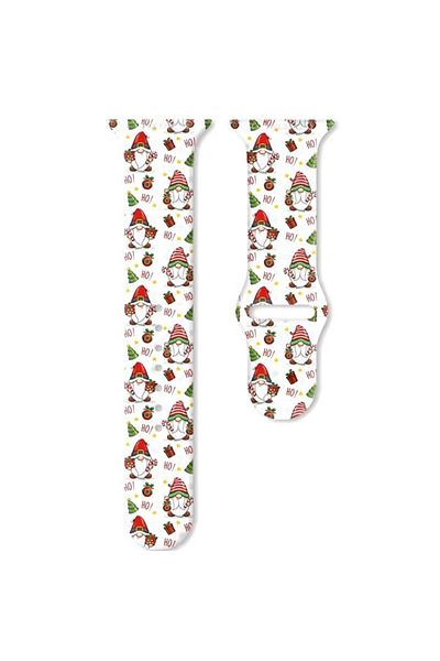 REDz Accessories Curea Gnomes, Sport, Compatibilă cu Apple Watch, Design de Crăciun, Silicon, Alb - 44/45/46/49 mm