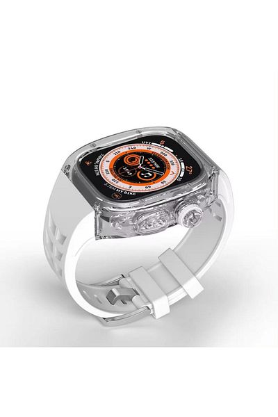 REDz Accessories Curea hibridă cu carcasă rezistentă la șocuri, Apple Watch Ultra 49 mm, reglabilă, silicon, albă/transparentă