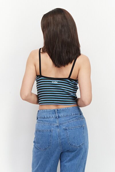 X-Girl Women Keyhole Sleeveless Tank Top, Blue Combo