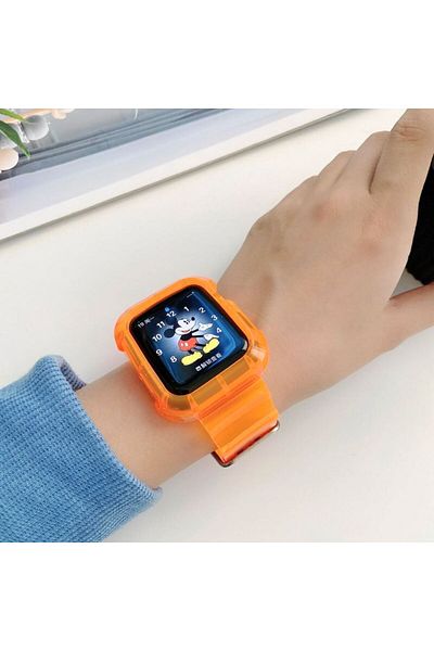REDz Accessories 2 In 1 Strap With Case, For Apple Watch, Shockproof, Silicone, Orange - Watch 38/40/41mm