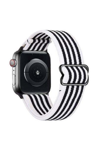 REDz Accessories Curea elastică, compatibilă cu Apple Watch, reglabilă, dungi albe/negre - 38/40/41 mm