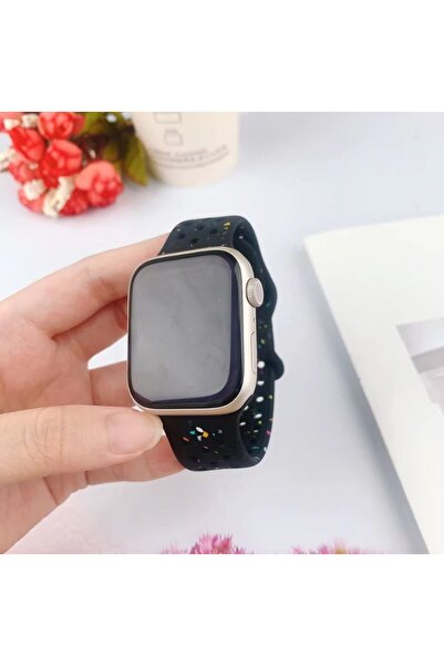 REDz Accessories Curea perforată cu picături colorate, Sport, pentru Apple Watch, silicon, neagră - 44/45/46/49 mm