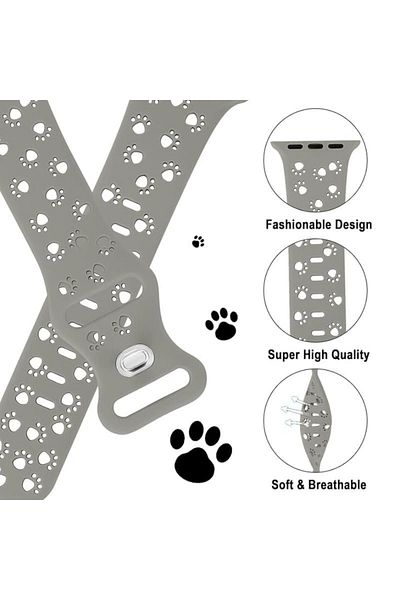 REDz Accessories Curea sport Puppy Paws, pentru Apple Watch, design Puppy Paws, silicon, gri - 44/45/46/49 mm