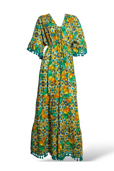 india Antica dress embroidered in classic summer colors, selection