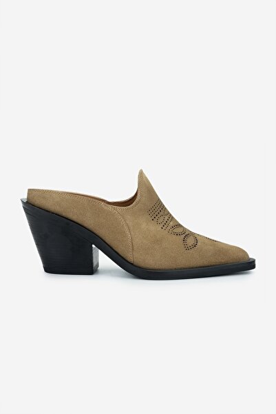 Valmenti Women's Genuine Leather Tan Suede Heeled Slippers