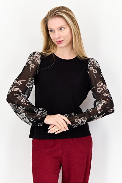 Tahari Women Round Neck Long Sleeve Floral Print Blouse, Multicolor