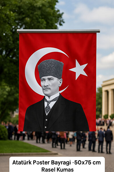 ÇELİKONLİNE Atatürk Poster Bayrağı - 50x75 cm (Raşel Kumaş)