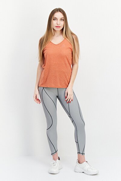 Odlo Women V-Neck Sleeveless Textured Tank Top, Burnt Orange