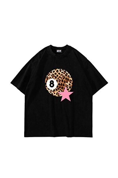 Tarzsokak Minge de biliard Leopard imprimată oversize unisex negru
