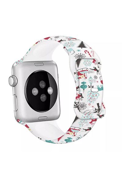 REDz Accessories Curea de iarnă, Sport, pentru Apple Watch, Colecția de Crăciun, silicon, albă - 38/40/41 mm