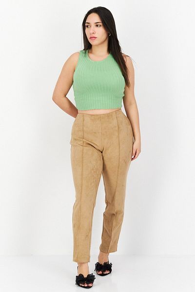 Anne Klein Women Regular Fit Velvet Stretchable Pull On Ankle Pants, Brown