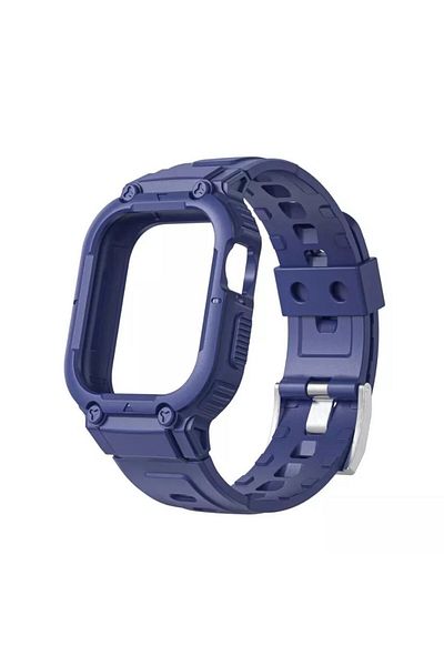 REDz Accessories Curea Apple Watch 2 în 1 Rugged Armor cu carcasă rezistentă la șocuri, silicon, bleumarin - Watch 42/44/45 mm