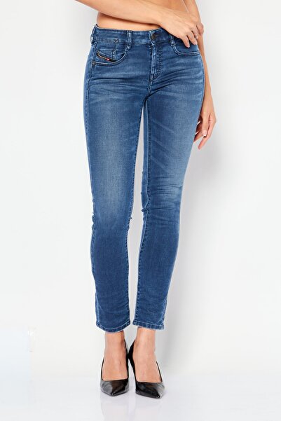 Diesel Kadın Slim Fit Yıkanmış Esnek Kot Pantolon, Mavi