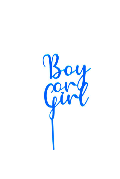 OEM Decoratiune topper tort "Boy or Girl" Gender reveal, Albastru, 11.5 cm