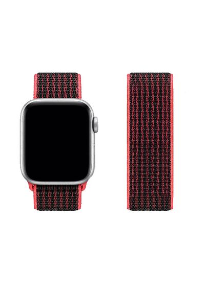 REDz Accessories Curea sport, compatibilă cu Apple Watch, textilă, neagră/roșie - 38/40/41 mm