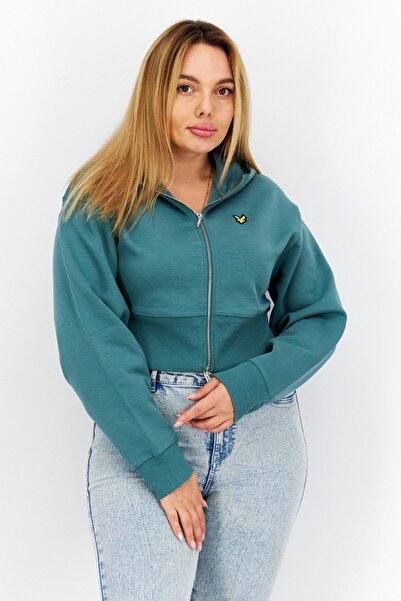 Lyle & Scott سويت شيرت نسائي بغطاء رأس وسحّاب كامل، زيتوني