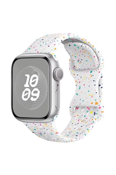 REDz Accessories Curea perforată cu picături colorate, sport, pentru Apple Watch, silicon, albă - 44/45/46/49 mm