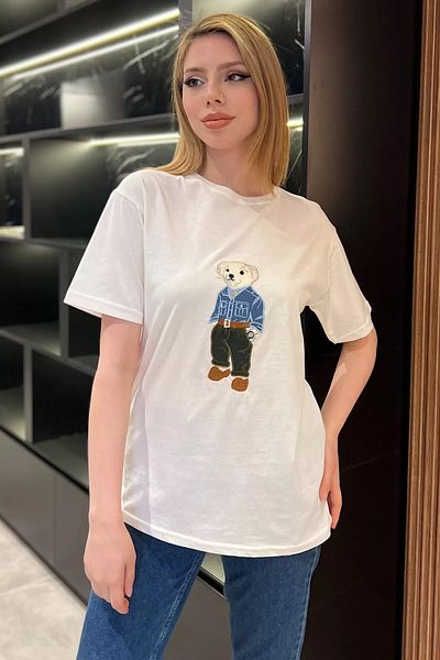 GÜLSELİ Γυναικείο T-Shirt Cream Crew Neck με Απλικέ