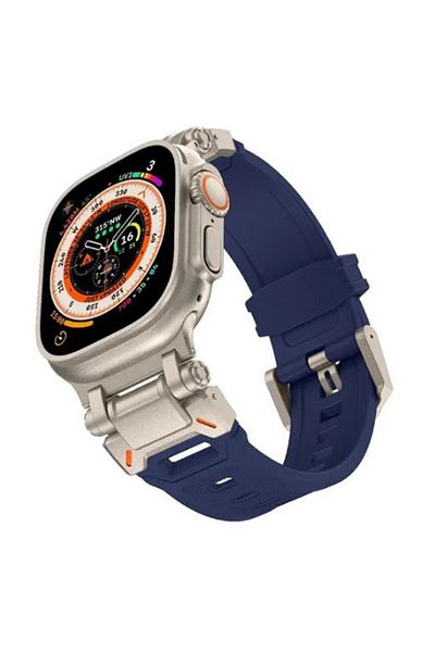 REDz Accessories Curea Titan, Sport, pentru Apple Watch, reglabilă, silicon și metal, bleumarin - 44/45/46/49 mm