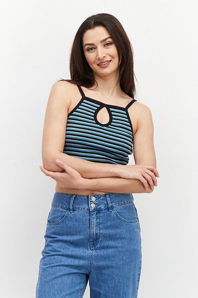 X-Girl Women Keyhole Sleeveless Tank Top, Blue Combo