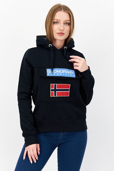 Geographical Norway Women Hooded Long Sleeve Embroiered Logo Sweatshirt, Navy
