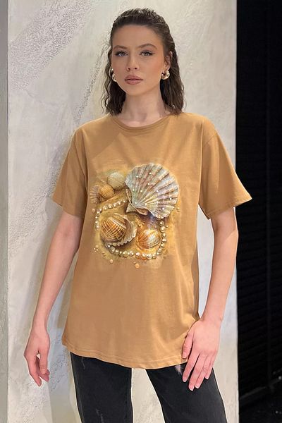 GÜLSELİ Γυναικείο T-Shirt με στάμπα μπισκότου με πέτρα