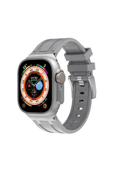 REDz Accessories Curea flexibilă din oțel, Sport, pentru Apple Watch, reglabilă, silicon/metal, gri/argintiu - 44/45/46/49 mm