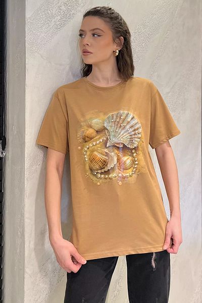 GÜLSELİ Γυναικείο T-Shirt με στάμπα μπισκότου με πέτρα