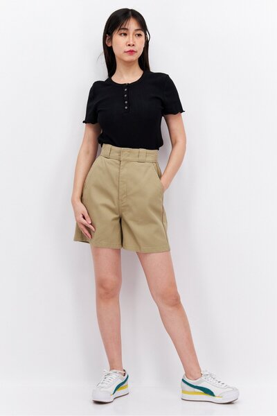 Dickies Women Solid Basic Shorts, Khaki