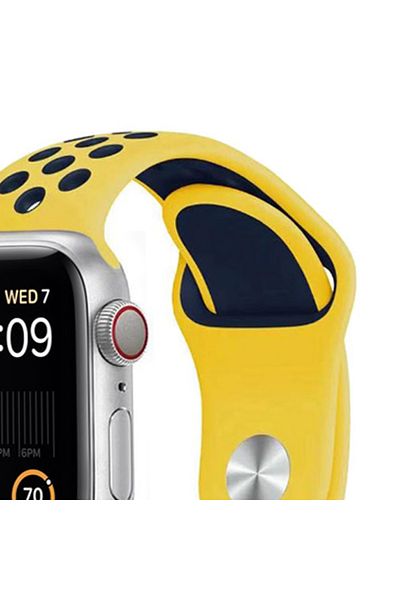 REDz Accessories Perforated Sport Band For Apple Watch, Silicone, Yellow/navy - 44/45/46/49 Mm, Large