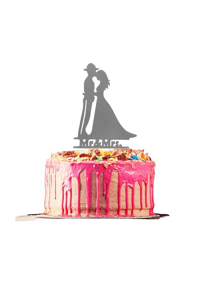 OEM Cake topper decoration, "MR AND MRS" in the service of love, policeman model, 18.6 x 11 cm silver