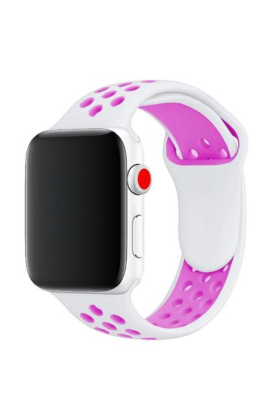 REDz Accessories Perforated Sport Strap, Compatible With Apple Watch, Silicone, White Pink -