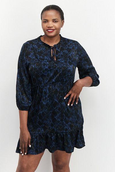 Black Tape Women Plus Size Animal Pattern Mini Dress, Teal Blue Combo