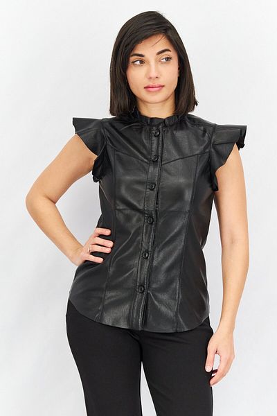 Joie Women Round Neck Cap Sleeve Plain Top, Black