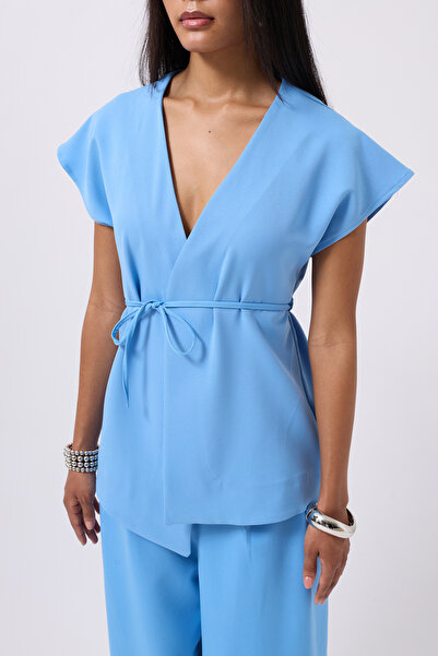 Black Fashion Lace Detail Blue Vest