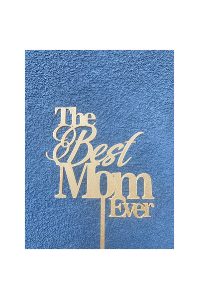 OEM Decoratiune topper tort "The best MOM ever", Auriu 18.5 cm