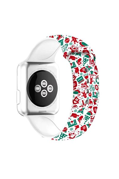REDz Accessories Curea cadou, Sport, compatibilă cu Apple Watch, Colecția de Crăciun, silicon, albă - 38/40/41 mm